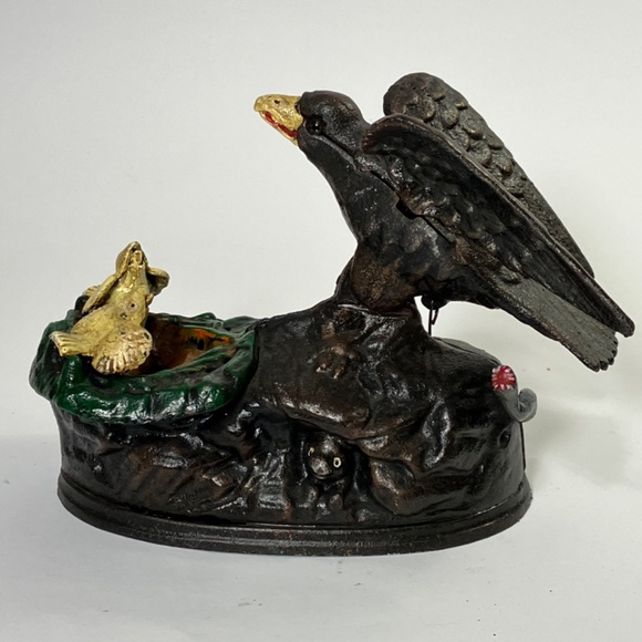 1883 Eagle and Eaglets Cast Iron Mechanical Bank circa 1950's Book of Knowledge - Picture 6 of 9